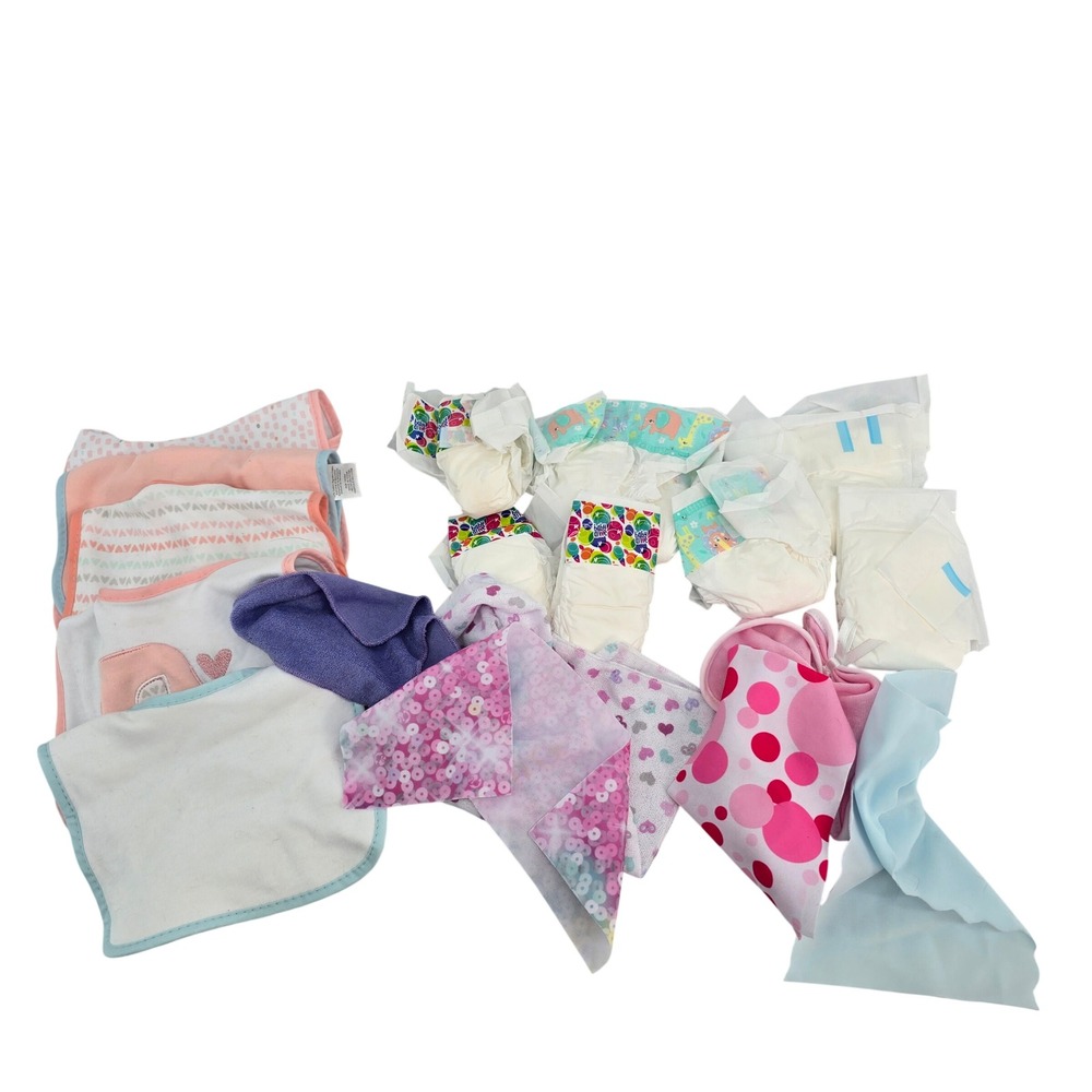 Baby Alive Doll Accessories Lot Diapers Bibs Clothes Pink White 1279